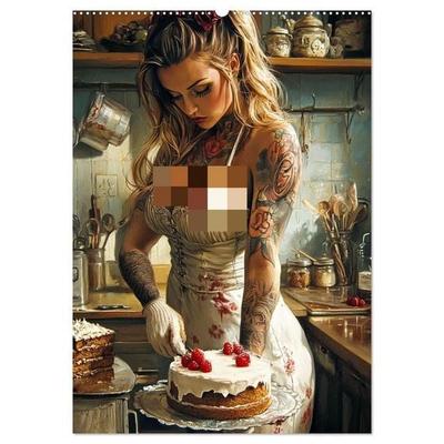 Tattoo Girls and Cakes (Wall Calendar 2027 DIN A2 portrait), CALVENDO 12 Month Wall Calendar