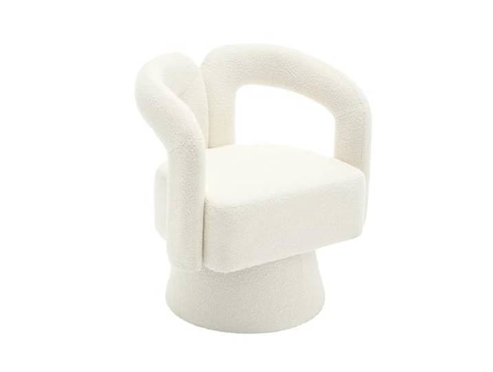 SEEDWAVE Berbervlies-Sessel mit Hohlen Armlehnen, Bequemer 360° Drehstuhl, Ergonomisch, Holz- & Metallrahmen, Ideal fürs Wohnzimmer (Beige)