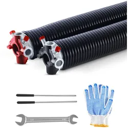 VEVOR Torsionsfedern für Garagentore (Φ 6,35 x Φ 50,8 x 889 mm) 16000 Zyklen, schwarz beschichtet zum Auswechseln, Garagentorfedern mit rutschfesten Wickelstäben & Handschuhen & Montageschlüssel