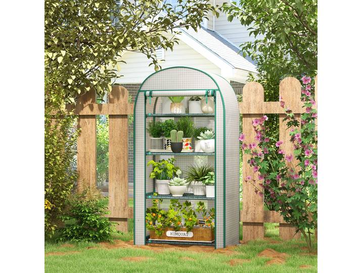 Outsunny Serre de Jardin 4 Étagères PE 80x50x160cm Blanc