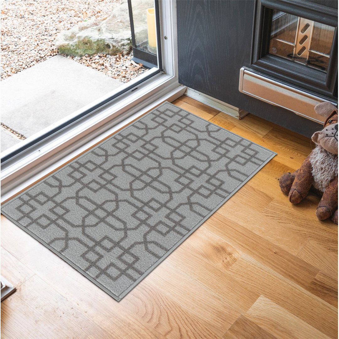 17 Stories Faiqah Non-Slip Geometric Indoor Doormat Silver Rectangle 160 x 220cm
