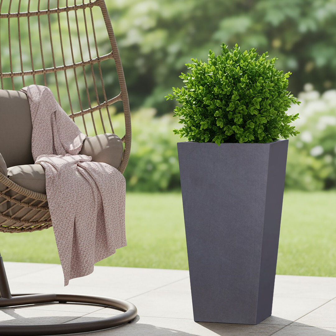 HORTICO Tall Planter with Drainage Holes, Frostproof Outdoor Plant Pot, Concrete Effect Tall Tapered Planter Dark Grey 50.5cm H x 24.5cm W x 24.5cm D