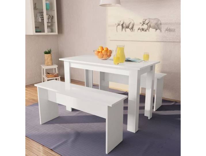 Ensemble Table et Chaises contemporain - Aggloméré Blanc - Moderne - 3 pcs