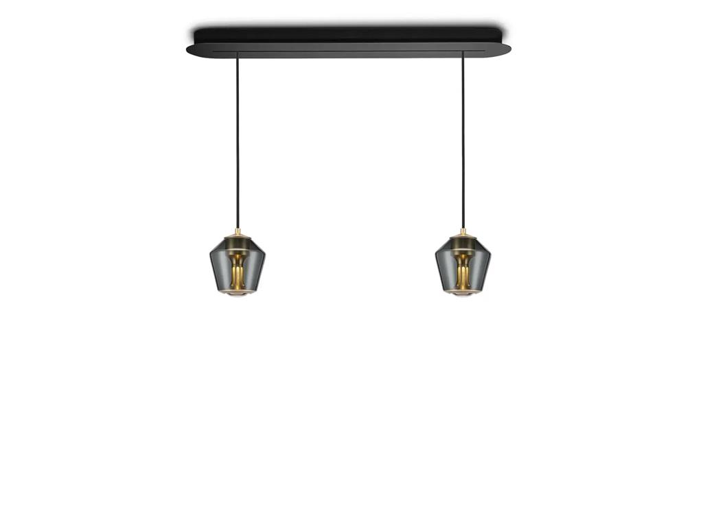 Less´n´more ETHICS LED-2er-Pendelleuchte, Schiene 84 cm, innen Gold, Rauchgrau, Dali E-2GPL-840-D2-KGG-GG 4251908543878