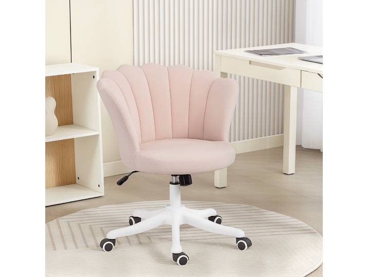 HOMCOM Chaise Bureau Velours Rose, Dossier Pétale, Hauteur Réglable