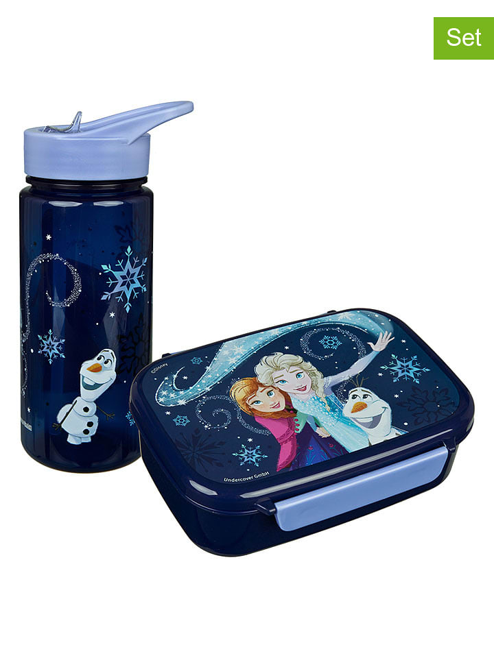 SCOOLI 2tlg. Set: Brotzeitdose und Trinkflasche "Frozen" in Dunkelblau - onesize