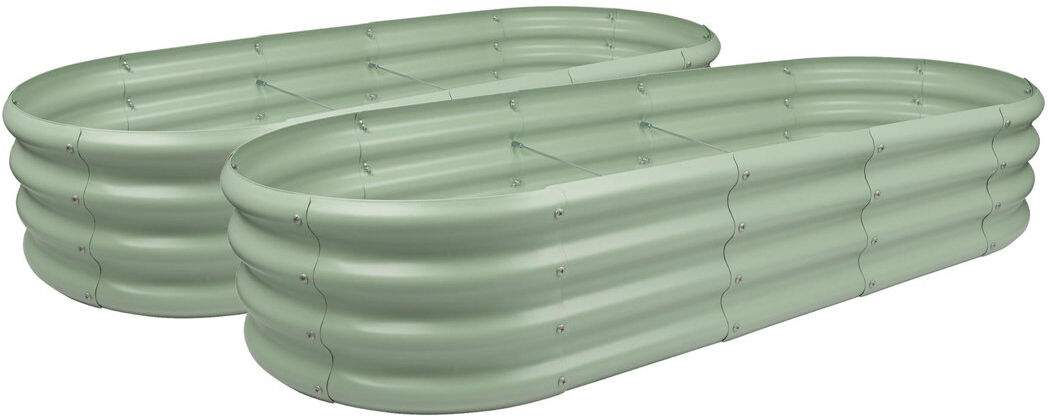 Harbour Housewares - Rounded Galvanised Steel Raised Garden Bed Planters - Set of 2 Green 30cm H x 180cm W x 90cm D