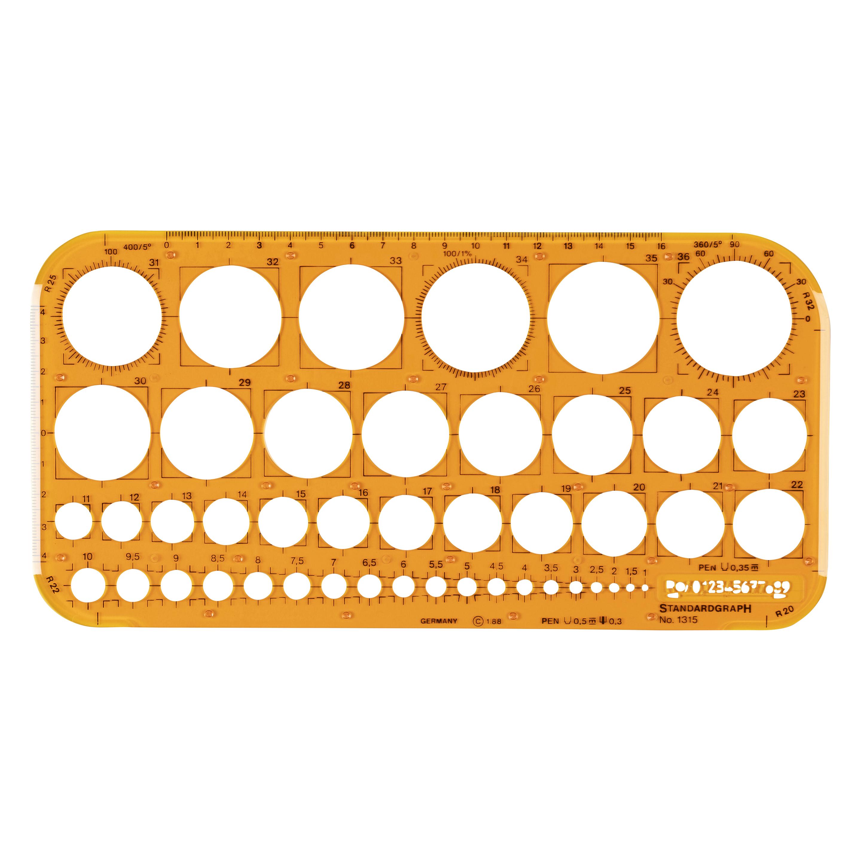 Standardgraph Kreisschablone / Lochschablone 45 Kreise (26 cm, Kunststoff) (1315-SG)