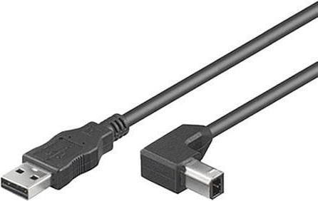 MicroConnect USBAB3ANGLED USB A naar USB B kabel, USB 2.0, 3 meter, zwart