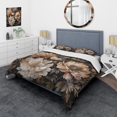 DESIGN ART "Designart ""Cream Brown Peony Blooms In Motion"" Cream Modern - Bedding Cover Set With Shams"