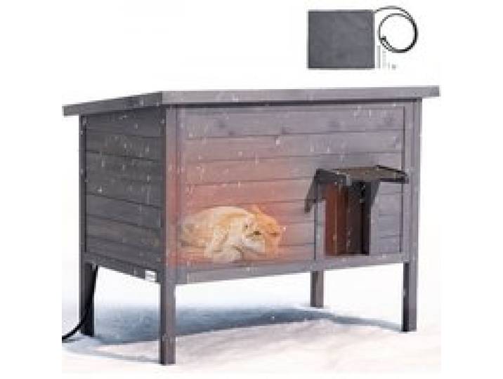 VEVOR Katzenhaus Outdoor 870 x 535 x 690 mm, Katzenhütte aus Holz, winterfeste Katzenhöhle mit 30-W-Heizkissen, PVC-Klapptür & Asphaltdach, Katzenunterstand für 1–3 Katzen im Winter,