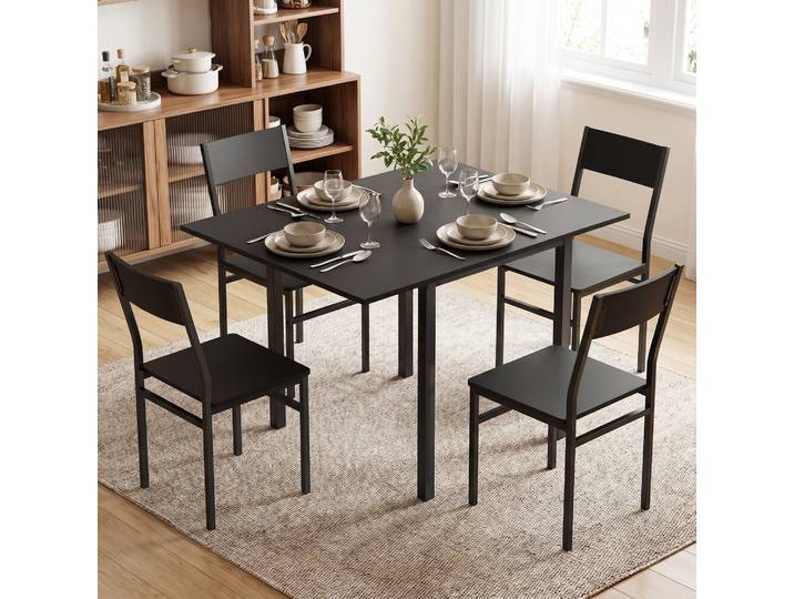 HOMCOM Ensemble Table Extensible et Chaises Empilables Noir