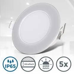 LED Einbauleuchten, IP65, 5er-Set, weiß, 5xLED/3W