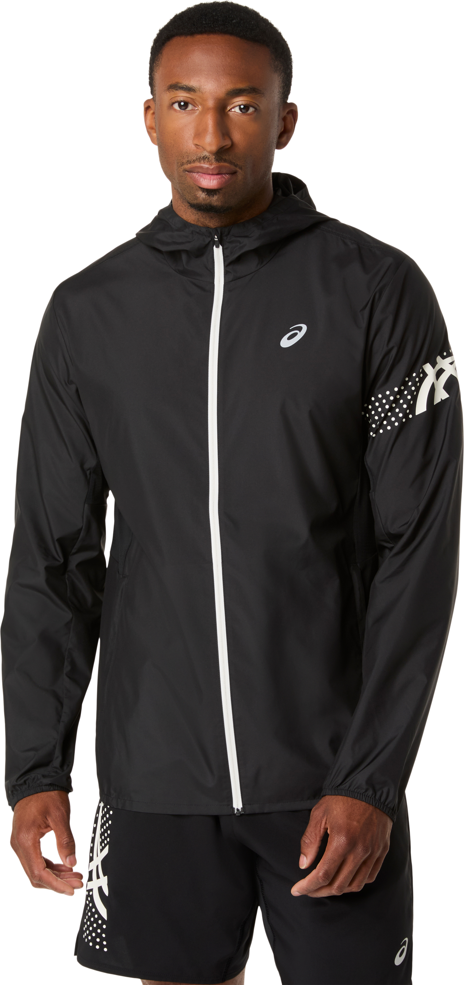 Laufjacke ASICS "ICON JACKET", Herren, Gr. L, schwarz (performance schwarz, cream), Obermaterial: 100% Polyester, Jacken Laufjacke, Wasserabweisend, Atmungsaktiv, Reflektierend performance schwarz, cream L
