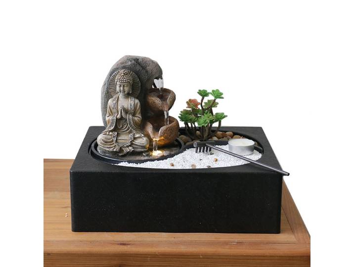 Zen bureau LED cascade fontaine bouddha Statue chanceux Feng Shui décoration intérieure Relaxation méditation sable jardin Kit fonction