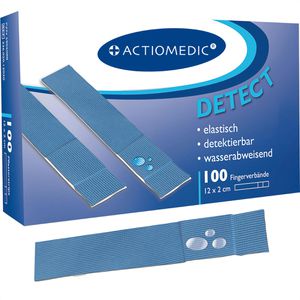 Actiomedic Pflaster Fingerverband, 100 Strips, wasserfest, detektierbar, elastisch, 12 x 2cm