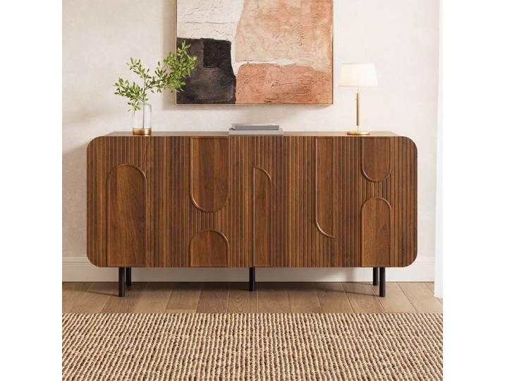 Buffet bas - LEMONBEST - Buffet - 4 portes - 8 compartiments - Finition noyer