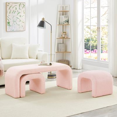 Kodotan sofa Set of 3 U-Shaped Modern Bench Teddy Ottoman Bench for Entryway, Bedroom End of Bed, Set of 3 Small Sofa Footrest