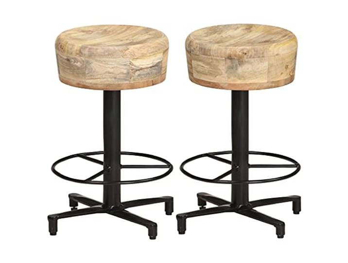 VIHHQGC Barhocker 2 STK. 52 cm aus Massivem Mangoholz mit Eisenbasis Massives Mangoholz, pulverbeschichtete Eisenbasis, eingebaute Fußstützen, 110 kg Belastbarkeit, einzigartige Holzmaserung