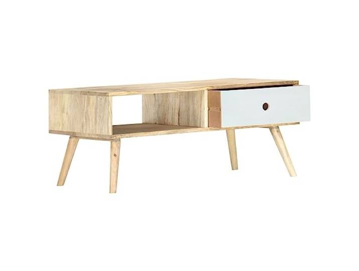 RJPLMFV Couchtisch, 90 x 50 x 40 cm, Mangoholz, massiv Lackiert, 1 Schublade und 1 Regal, Aufbewahrung, einfach zu montieren, einzigartig