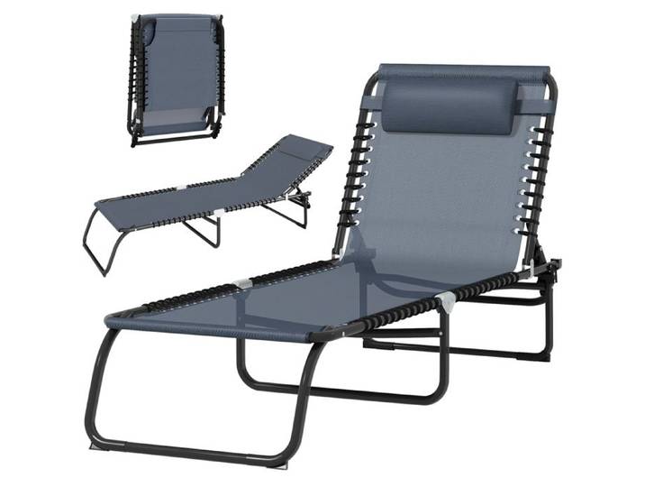 Transat bain de soleil pliable dossier inclinable multi-positions textilène et acier jardin terrasse piscine