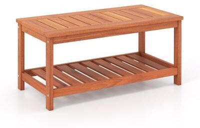 Costway 2-Tier Patio Coffee Table with Slatted Tabletop and Shelf