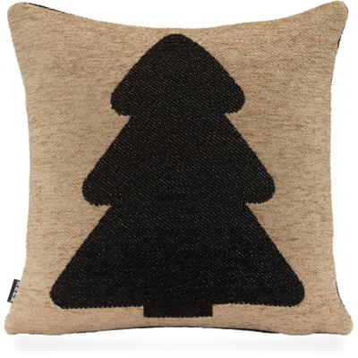 Dekokissen H.O.C.K. "X-Mas Tree", schwarz (schwarz, taupe, gemustert), B:40cm H:10cm L:40cm, Obermaterial: 52% Polyester, 48% Baumwolle. Füllung: 100% Polyester, Dekokissen_Sitzkissen_Kissenhüllen, Weihnachtszeit, Tannenbaum, inkl. Füllung, Bezug...