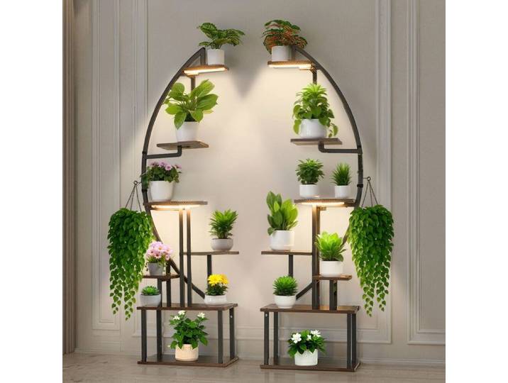 Support Plantes Intérieur-VEVOR-avec Lampe de Croissance-Lot de 2-Étagère Porte Plantes 7 Niveaux Métal-166 5 cm