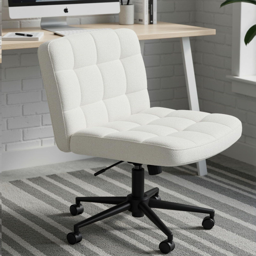 Inbox Zero Office Chair Without Armrests, Wide Cross-legged Chair For Cross-legged Sitting, Ergonomic Height-adjustable Criss-cross Chair For Office, Study, Dres White 61cm W X 51cm D