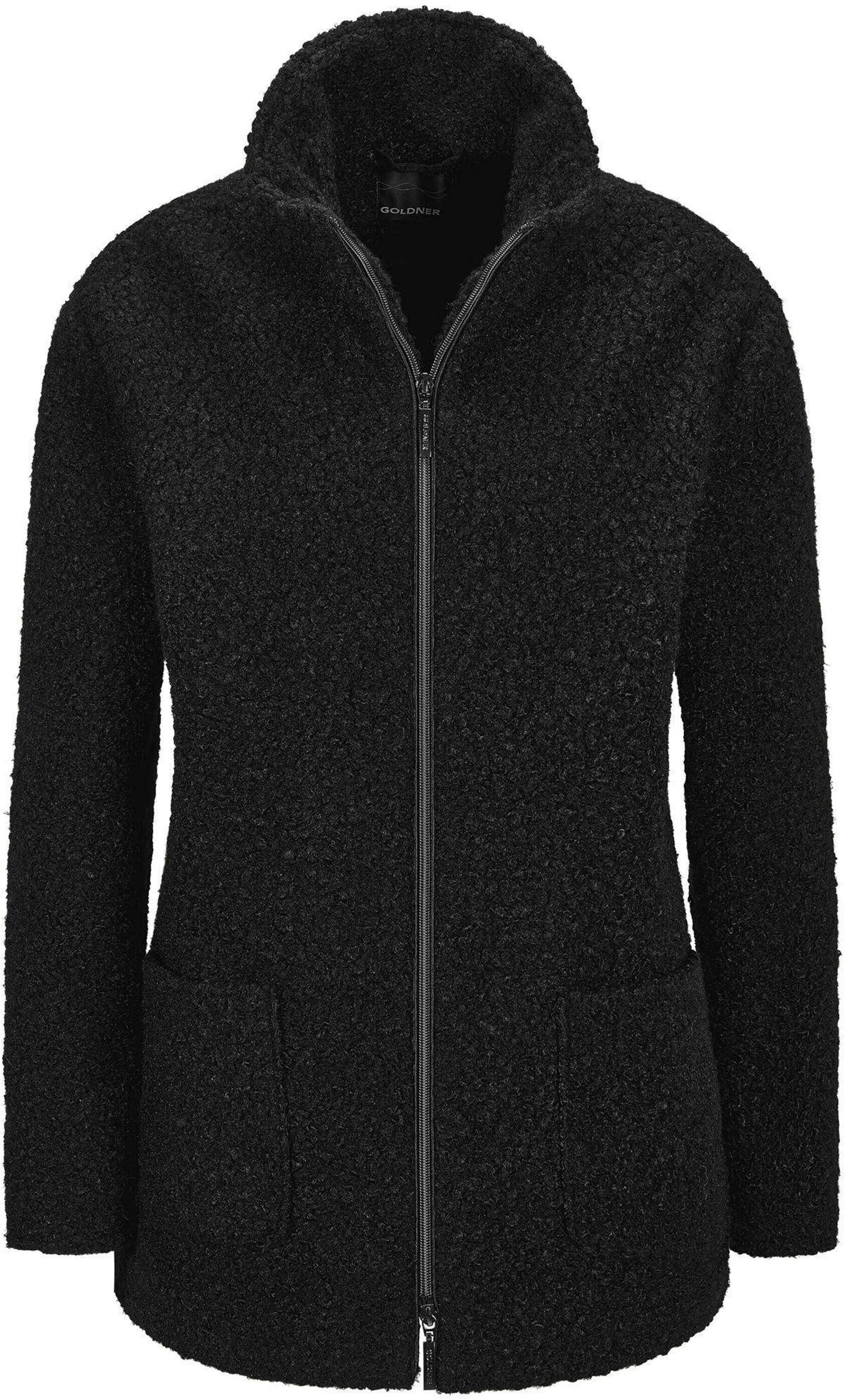 Blouson GOLDNER "Stilvolle Kurzjacke mit Stehkragen", Damen, Gr. 44, schwarz, Obermaterial: 100% Polyester PES., normales Bündchen, Jacken Blouson, mit 2 aufgesetzten Taschen