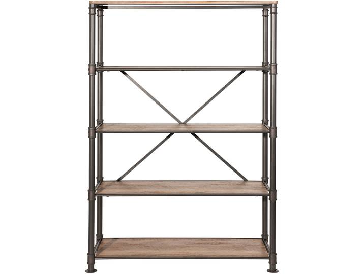 Regal Nael natur, schwarz matt Metall, MDF B 124 H 180 cm