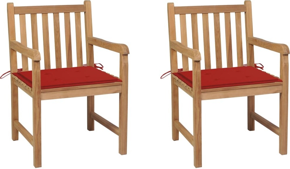 Gartenstühle 2 Stk. mit Roten Kissen Massivholz Teak