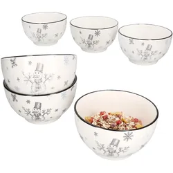 6x Olove Müslischale 450ml Steingut Schneeflocke Weihnachten Winter Schüssel