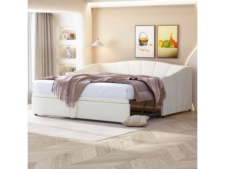 Canapé-lit convertible 90/180*200 cm velours beige sommier inclus