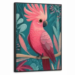 LEINWAND Bilder mit Rahmen - Kakadu - Tropische Blätter - Zweig - 50x70