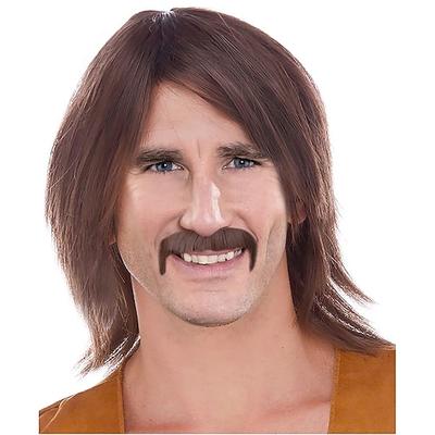 Braune Hippie Perücke mit Schnurrbart Sonny Perücke und Schnurrbart Hippie Perücken für Männer Hippie Perücke Kostüm 60er Hippie Perücke Halloween Perücken