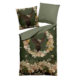 Bettwäsche HIRSCH Satin (BL 155x220 cm) - grün - BL 155x220 cm