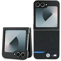 BMW BMHCZF622NBCK Z Flip6 F741 czarny/black hardcase Carbon Blue Line (Samsung Galaxy Z Flip6), Smartphone Hülle, Schwarz