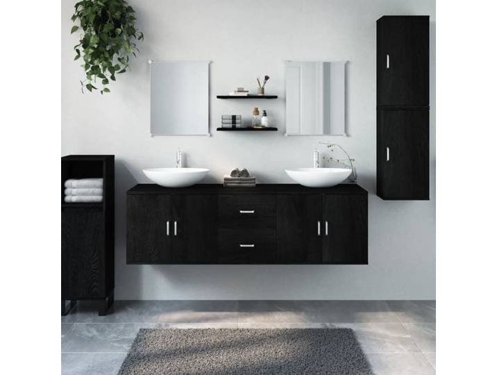 Automne/hiver  Noir Ensemble de meubles salle de bain 7 pcs noir bois d'ingénierie - Hauteur：45cm Nove1896677