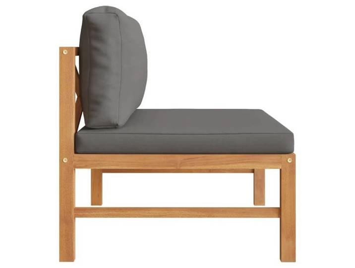 Gris Siège de jardin - Canapé central avec coussins - gris foncé Bois de teck solide C3391