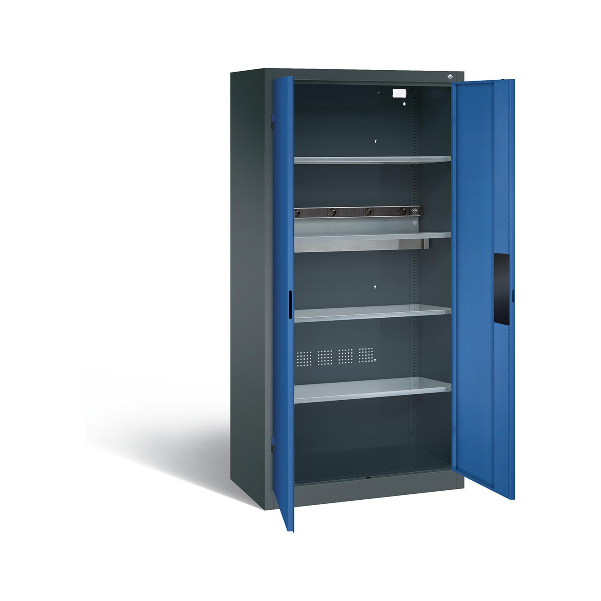 C+P Akku-Ladeschrank für 5 E-Werkzeuge, H1950xB930xT500mm, Enzianblau/Anthrazitgrau ; C + P Möbelsysteme (8921-05E1|S10000)