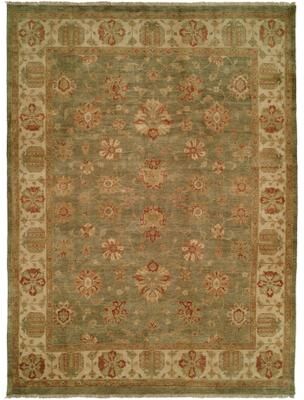 KALATY Traditional Green Hand-Knotted Wool Area Rug
