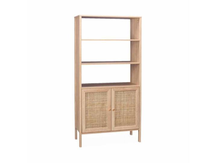 Etagère bibliothèque décor bois et cannage 4 niveaux BOHÈME
