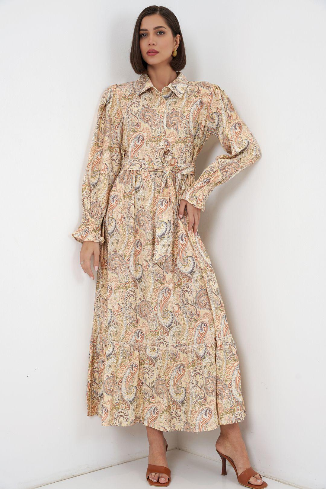 Paisley-Gürtel-Midi-Hemdkleid