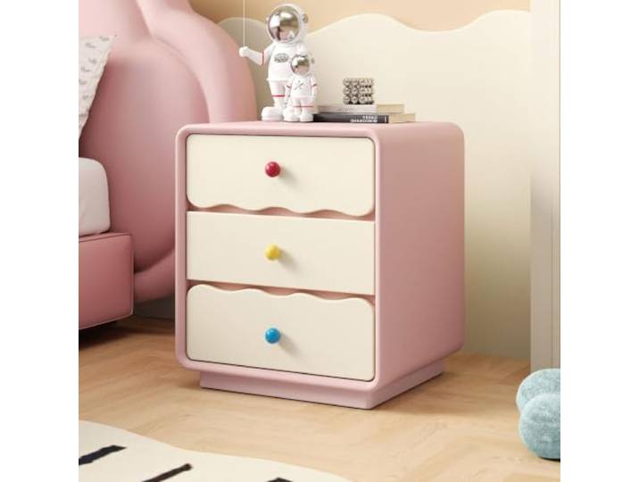 Rosa 3 Schubladen Kleiner Nachttisch Moderner Beistelltisch Holz Kugelförmige Tischbeine Aufbewahrungsmöbel Für Schlafzimmer und Studentenwohnheime(Pink,45cm/18in)