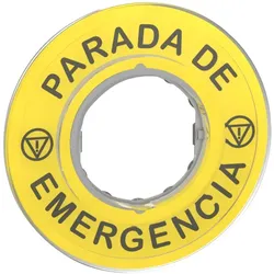 Schneider Electric ZBY9420 Schild Ø60 für Not-Halt-Taster, PARADA DE EMERGENCIA/Logo ISO13850  - 5 Stück