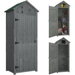 GARTENSCHRANK Gerätehaus Geräteschuppen, mit Fachböden, Asphaltdach, Holz, Grau+Grün