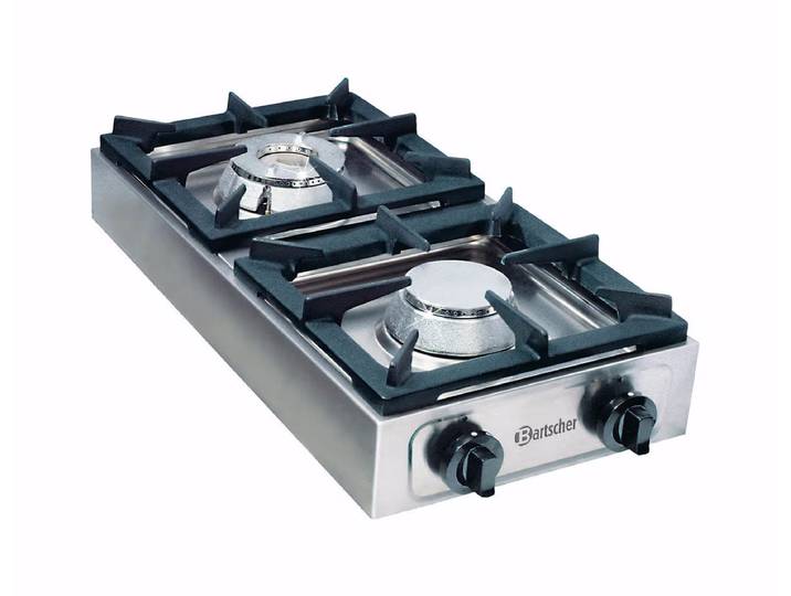 Bartscher Gaskocher 2 Flammen à 4.5 & 6.5kW VH mit Flüssiggasanschluss – Gastro Backofen/Gastro Kochfeld/Gastro Mikrowelle – edelstahl