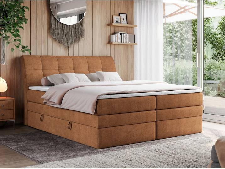 MKS MÖBEL Boxspringbett GOLD 10 KING (Set, zwei Bonell-Matratzen, zwei Multipocket-Matratzen, Topper T25/Visco), Polsterbett mit Bettkasten und fünf Matratzen - Stauraumbett