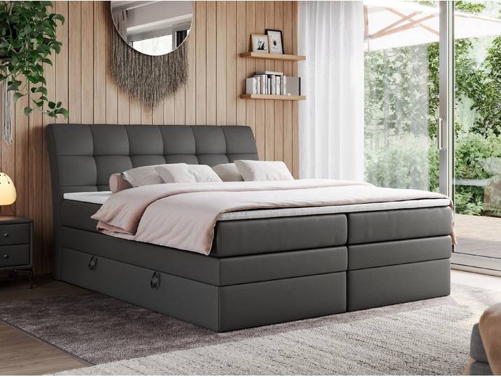 MKS MÖBEL Boxspringbett GOLD 10 KING (Set, zwei Bonell-Matratzen, zwei Multipocket-Matratzen, Topper T25/Visco), Polsterbett mit Bettkasten und fünf Matratzen - Stauraumbett